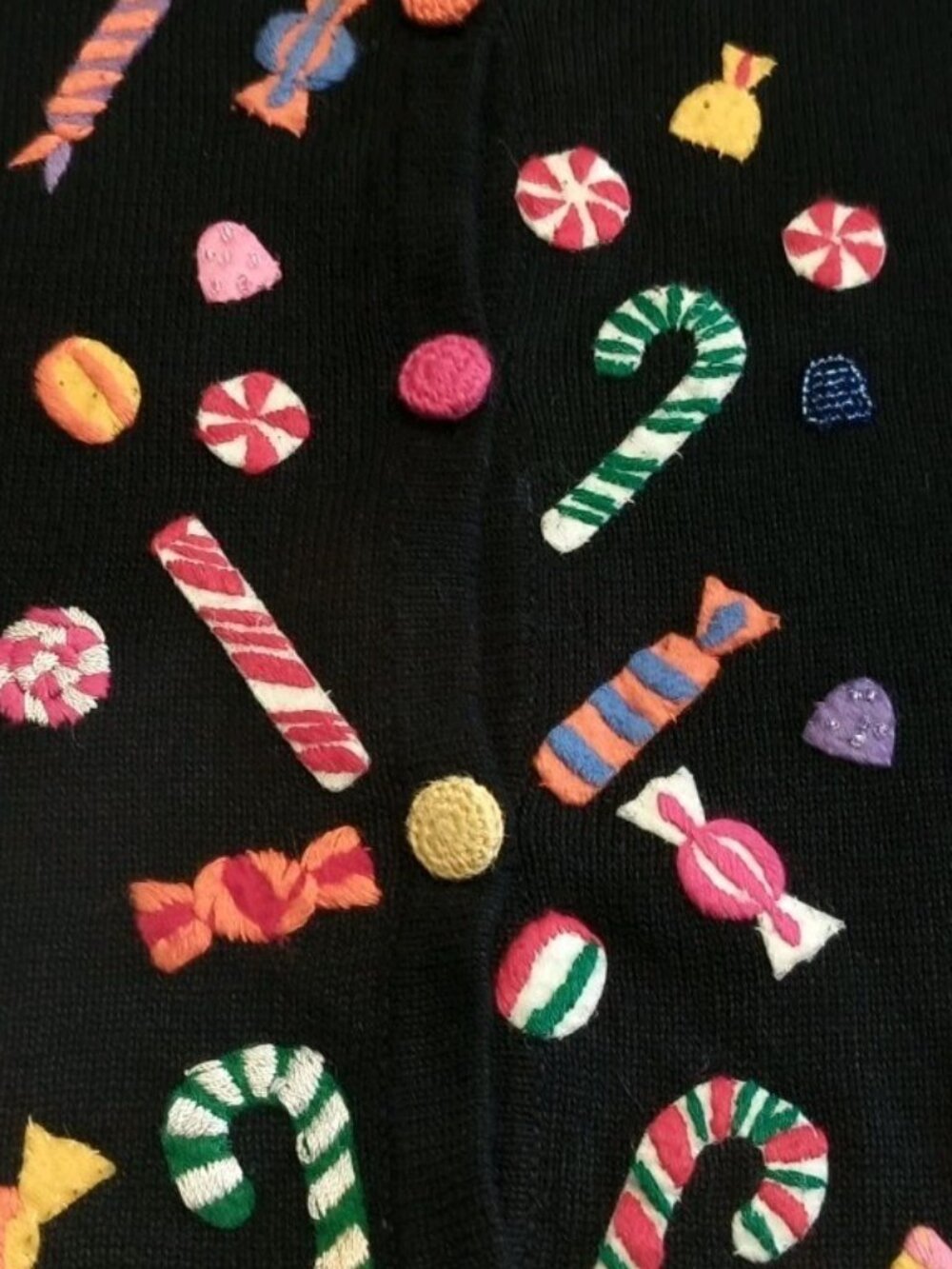 Vintage Talbots Hand Knit Christmas Holiday Sweater Cardigan Candy Canes Size L - Picture 3 of 15
